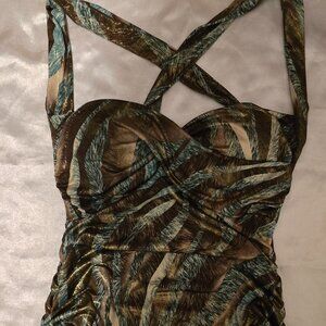 Sugar Spice Criss Cross Shiny Tiger Print Summer Top Size S